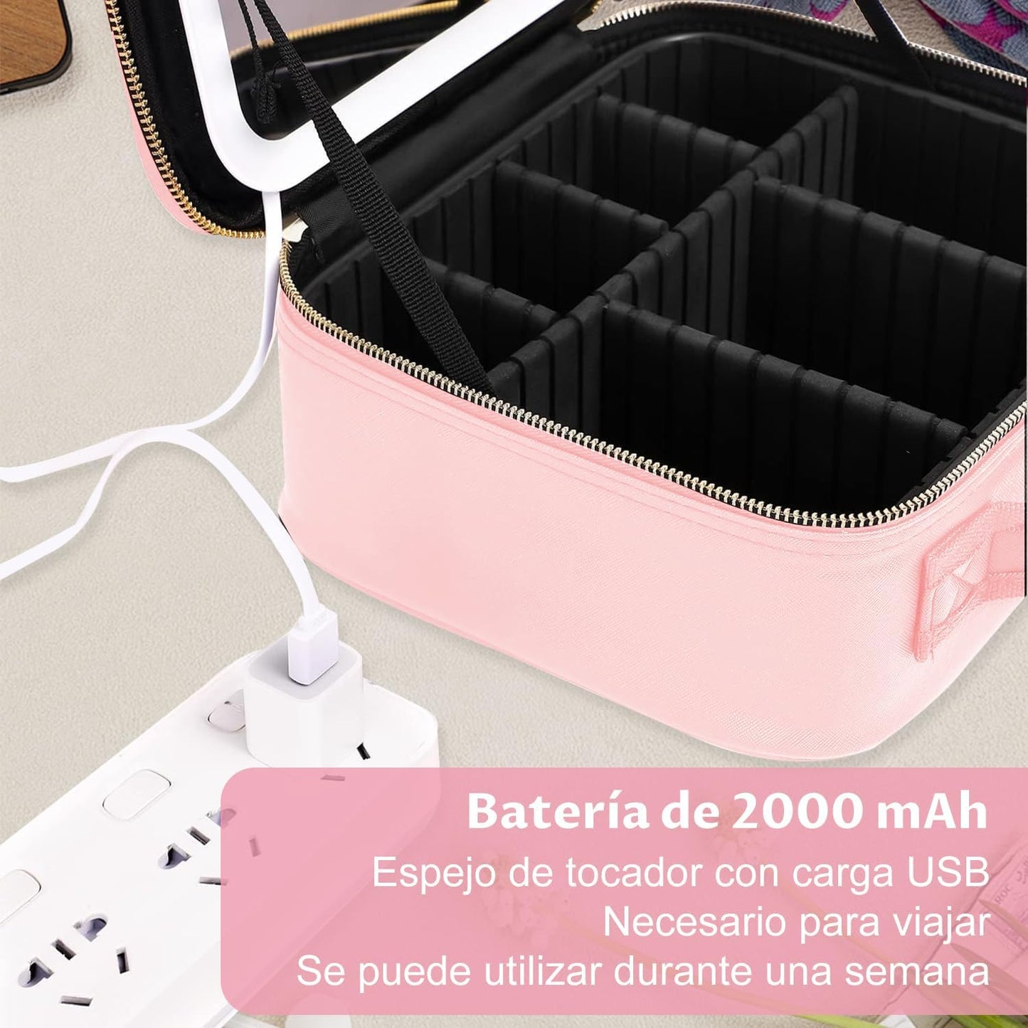 ESTUCHE ORGANIZADOR PARA MAQUILLAJE CON LUZ LED