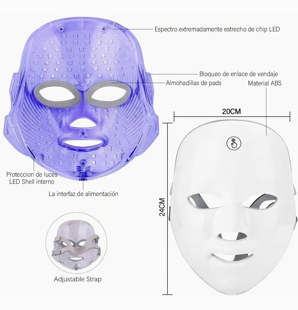 Mascara Led Facial Terapia 7 Colores Cara Rejuvenece Belleza