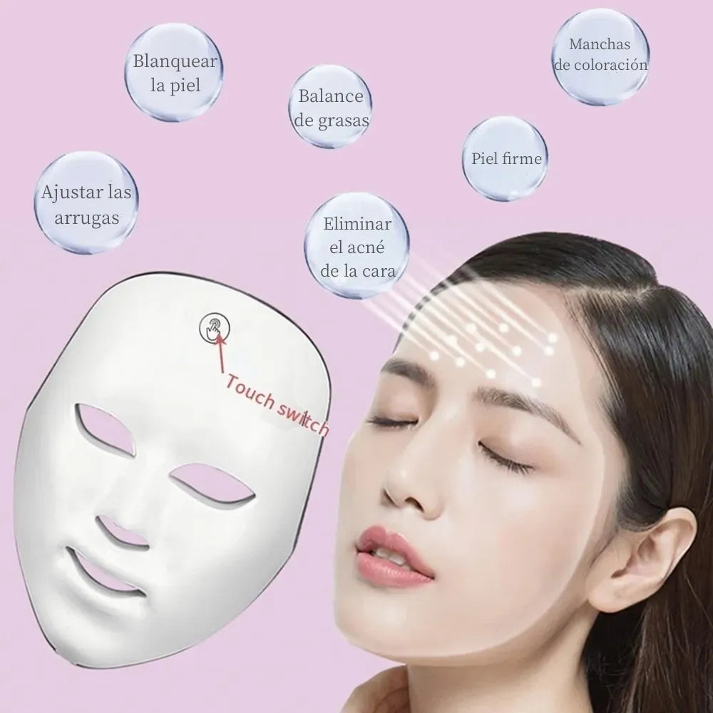 Mascara Led Facial Terapia 7 Colores Cara Rejuvenece Belleza