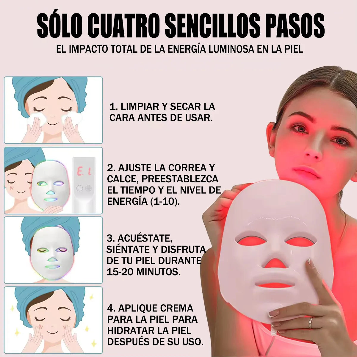Mascara Led Facial Terapia 7 Colores Cara Rejuvenece Belleza