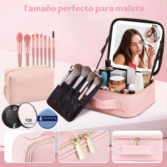 ESTUCHE ORGANIZADOR PARA MAQUILLAJE CON LUZ LED